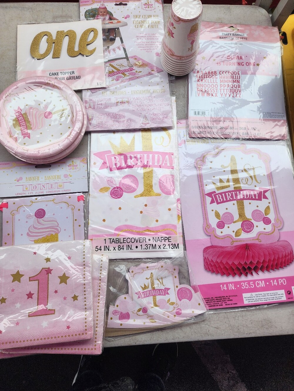 "One" Party Theme Pink Birthday Supplies New